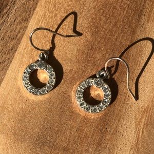 Circle silver tone rhinestone earrings